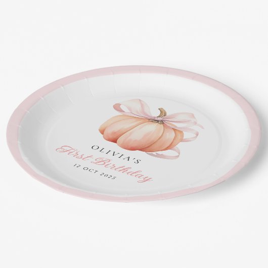 ピンクボウカボチャ1st誕生日 ペーパープレート (アングル)