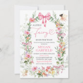 ピンクボウカラフル春フローラ妖精ベビーシャワー 招待状 (正面)