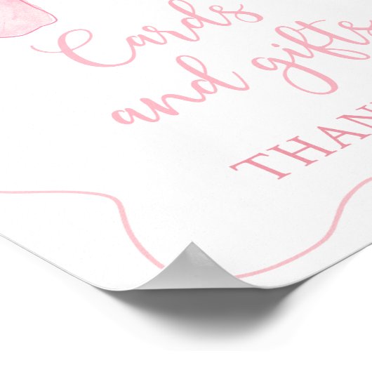 ピンクボウカードとギフト誕生日標識 ポスター (角)