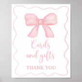 ピンクボウカードとギフト誕生日標識 ポスター (正面)