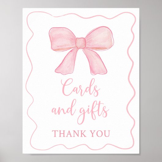 ピンクボウカードとギフト誕生日標識 ポスター (正面)