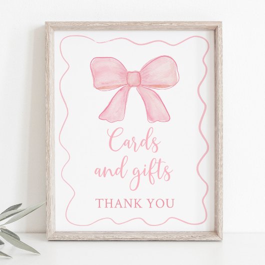 ピンクボウカードとギフト誕生日標識 ポスター