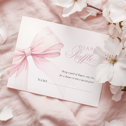 ピンクボウガーリーベイビーシャワーおむつラッフル エンクロージャーカード