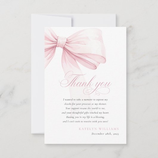 ピンクボウガーリーベイビーシャワー サンキューカード (正面)