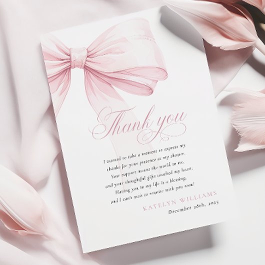 ピンクボウガーリーベイビーシャワー サンキューカード