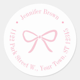 ピンクボウガーリーベビーシャワー差出人住所 ラウンドシール