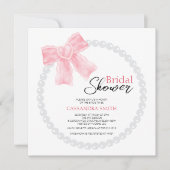 ピンクボウガーリーホワイトサークルパールブライダルシャワー 招待状 (正面)
