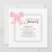 ピンクボウガーリーホワイトパールブライダルシャワー 招待状 (正面)