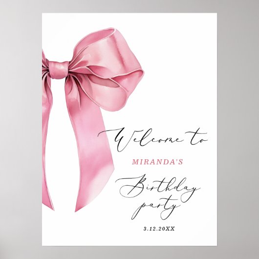 ピンクボウガールエレガントズ誕生日へようこそ ポスター (正面)