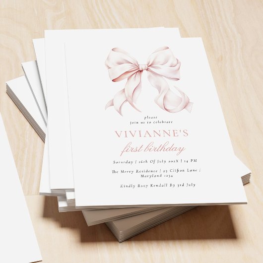 ピンクボウガールサード誕生日 招待状