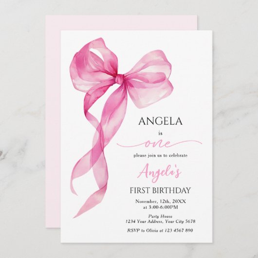 ピンクボウガールズ1st誕生日 招待状 (正面/裏面)