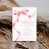 ピンクボウガールファースト誕生日招待状 招待状