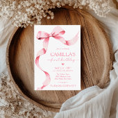 ピンクボウガールファースト誕生日招待状 招待状