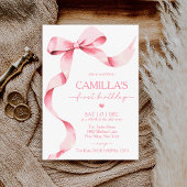 ピンクボウガールファースト誕生日招待状 招待状