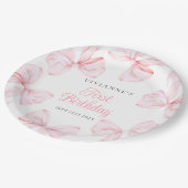 ピンクボウガールファースト誕生日 ペーパープレート (アングル)