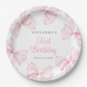 ピンクボウガールファースト誕生日 ペーパープレート (正面)
