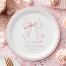 ピンクボウガールファースト誕生日 ペーパープレート