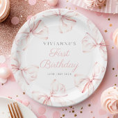 ピンクボウガールファースト誕生日 ペーパープレート