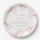 ピンクボウガールファースト誕生日 ペーパープレート (正面)