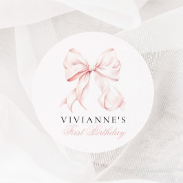 ピンクボウガールファースト誕生日 ラウンドシール