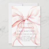 ピンクボウガールファースト誕生日 招待状 (正面)