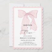 ピンクボウガールファースト誕生日 招待状 (正面)