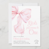 ピンクボウガールファースト誕生日 招待状 (正面)