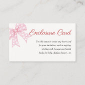 ピンクボウガールベビーシャワーカスタム エンクロージャーカード (正面)