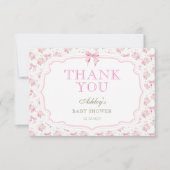 ピンクボウガールベビーシャワーサンキューカード カード (正面)