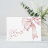 ピンクボウガールベビーシャワーサンキューカード 招待状 (スタンド正面)