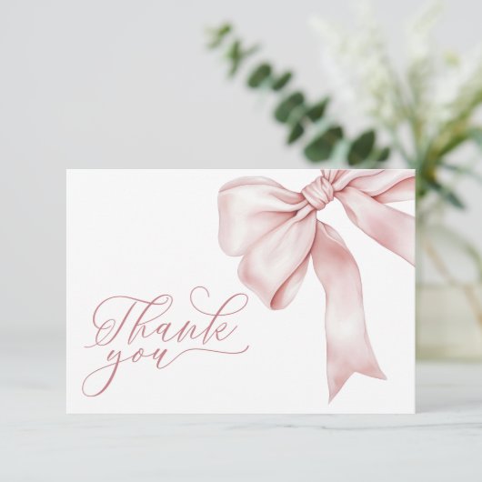 ピンクボウガールベビーシャワーサンキューカード 招待状 (スタンド正面)