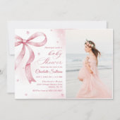 ピンクボウガールベビーシャワーパーティー 招待状 (正面)