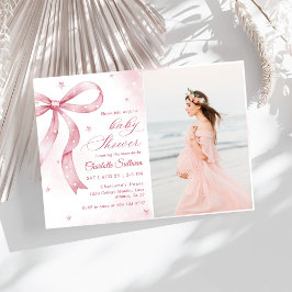 ピンクボウガールベビーシャワーパーティー 招待状