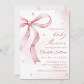 ピンクボウガールベビーシャワーパーティー 招待状 (正面)