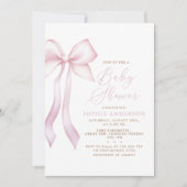 ピンクボウガールモダンベビーシャワー 招待状 (正面)