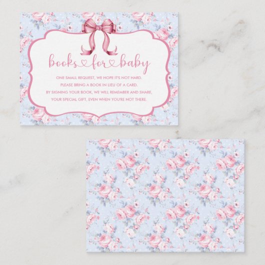 ピンクボウガール赤ちゃんシャワーベビー エンクロージャーカード (正面/裏面)