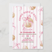 ピンクボウガール野球ゲームタイム誕生日 招待状 (正面)