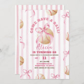 ピンクボウガール野球ゲームタイム誕生日 招待状 (正面/裏面)