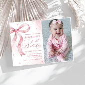 ピンクボウガール1st誕生日パーティー写真 招待状