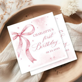 ピンクボウガール1st誕生日パーティー スタンダードカクテルナプキン