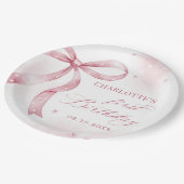 ピンクボウガール1st誕生日パーティー ペーパープレート (アングル)