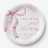 ピンクボウガール1st誕生日パーティー ペーパープレート (正面)