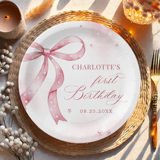 ピンクボウガール1st誕生日パーティー ペーパープレート