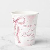 ピンクボウガール1st誕生日パーティー 紙コップ (正面)
