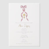 ピンクボウギリシャ正統《キリスト教》洗礼式や命名式ガールバプテスマ ベラム紙招待状 (正面)