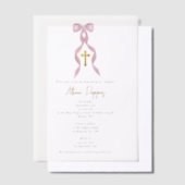 ピンクボウギリシャ正統《キリスト教》洗礼式や命名式ガールバプテスマ ベラム紙招待状 (オフセット)