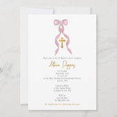 ピンクボウギリシャ正統《キリスト教》洗礼式や命名式ガールバプテスマ 招待状 (正面)