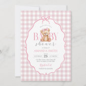 ピンクボウギンガムテディベア赤ちゃんシャワー 招待状 (正面)