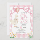 ピンクボウギンガムデイジーワンガ間抜けース誕生日 招待状 (正面)