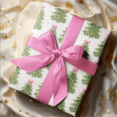 ピンクボウクリスマスツリーコケットホリデガーリーィ ラッピングペーパー